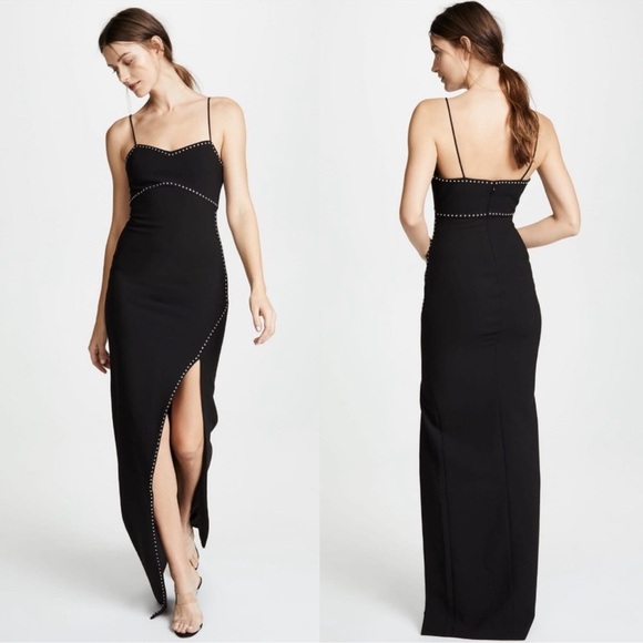 Likely Charlene Silver Studded Black Gown with Side Slit Size 4 - Picture 3 of 11